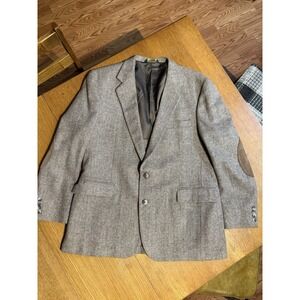 Vintage Haggar Wool Blazer 44R Herringbone Tweed Elbow Patch USA Mens